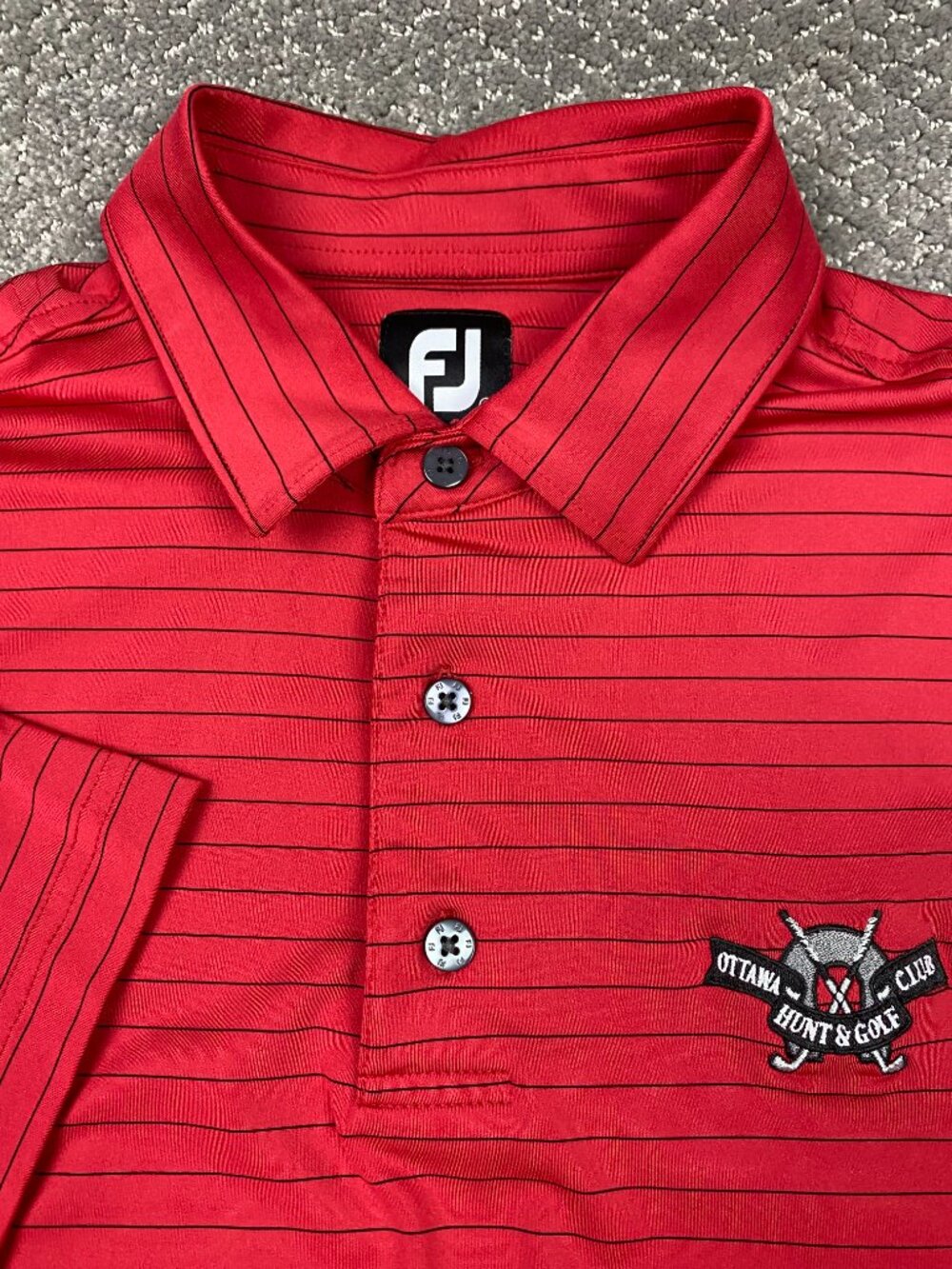 FootJoy Polo Shirt Mens XL Red Striped Ottawa Hunt & Golf Club Performance